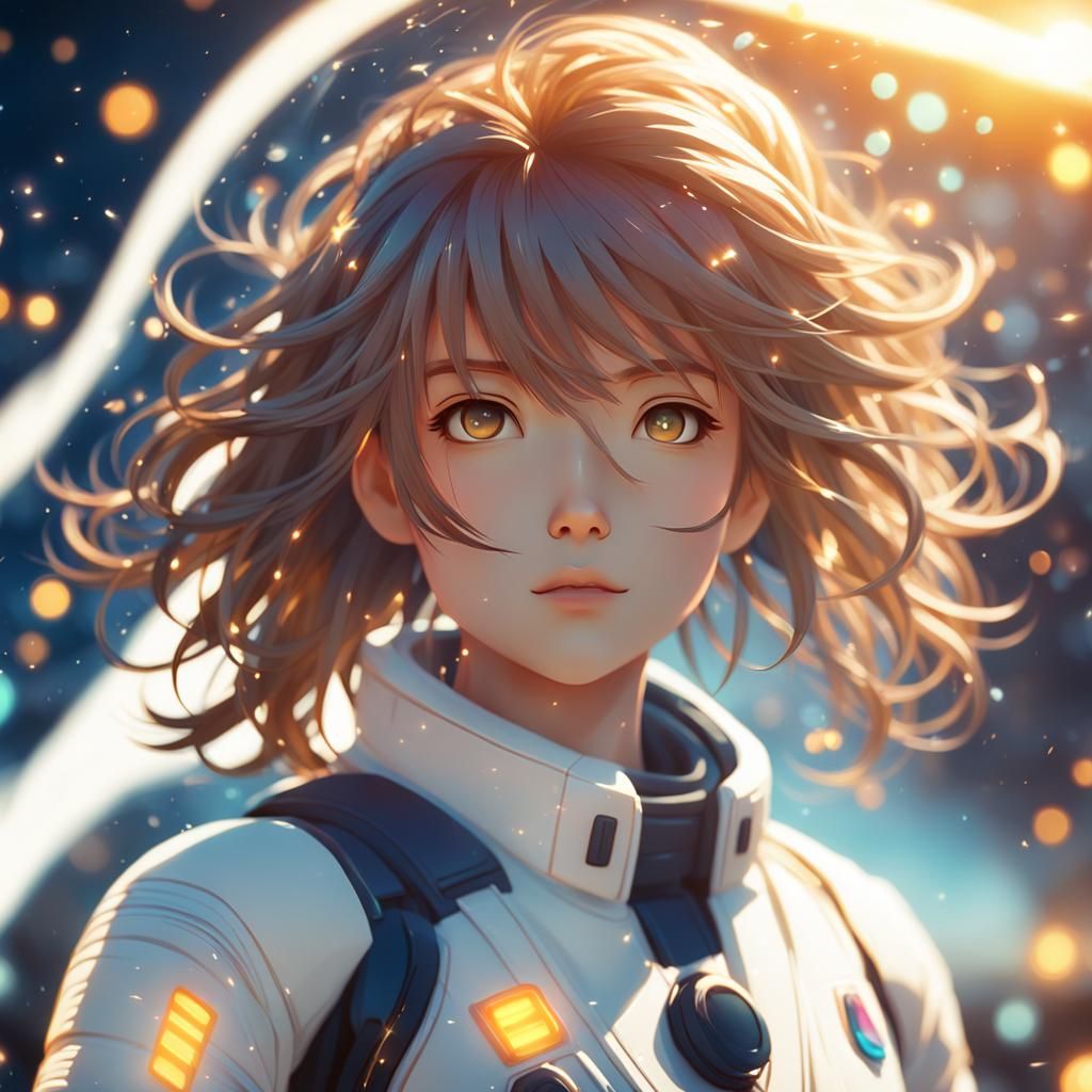 Astronaut Girl in Windstorm: Anime-Inspired 3D Portrait