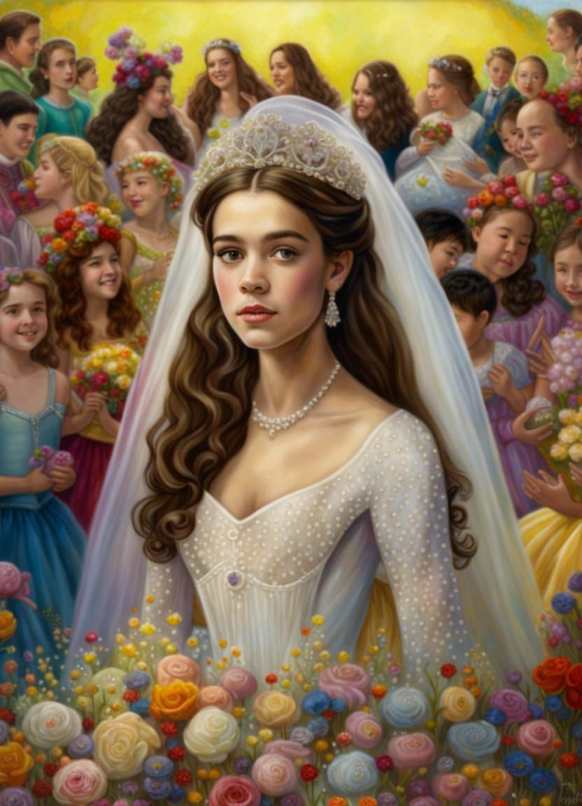 Fantasy Bride in Meadow, Storybook Illustration