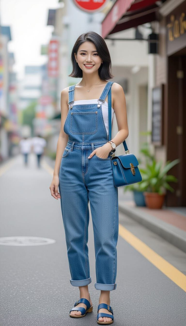 Thai Woman in Denim Outfit, Digital Art