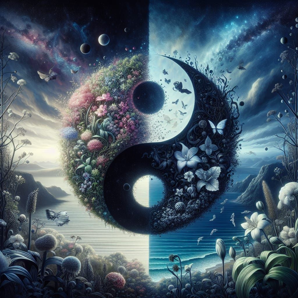Yin Yang Symbol in Dark Fantasy Fairycore Style
