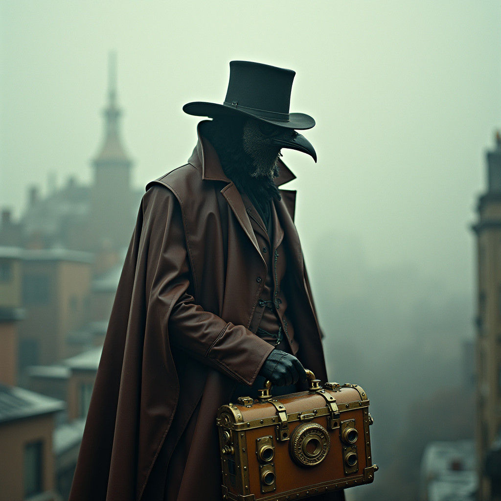 Doctor Steam: Mysterious Figure in Mist-Shrouded Cityscape