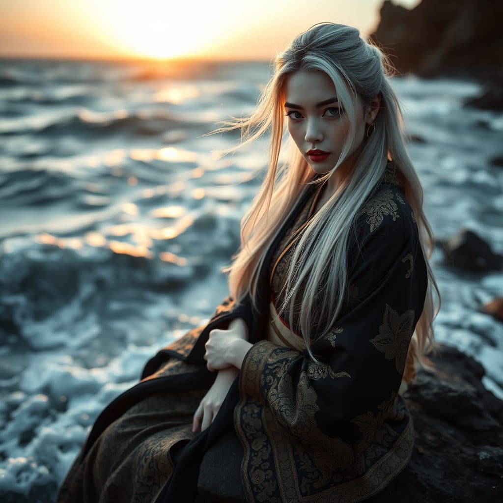 Japanese Witch in Moody Sunset Seas