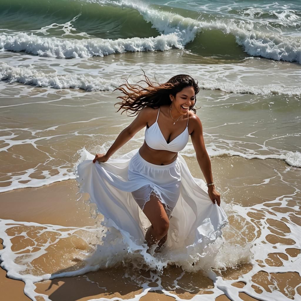 Attractive Model Poses in Caribbean Sea Waves