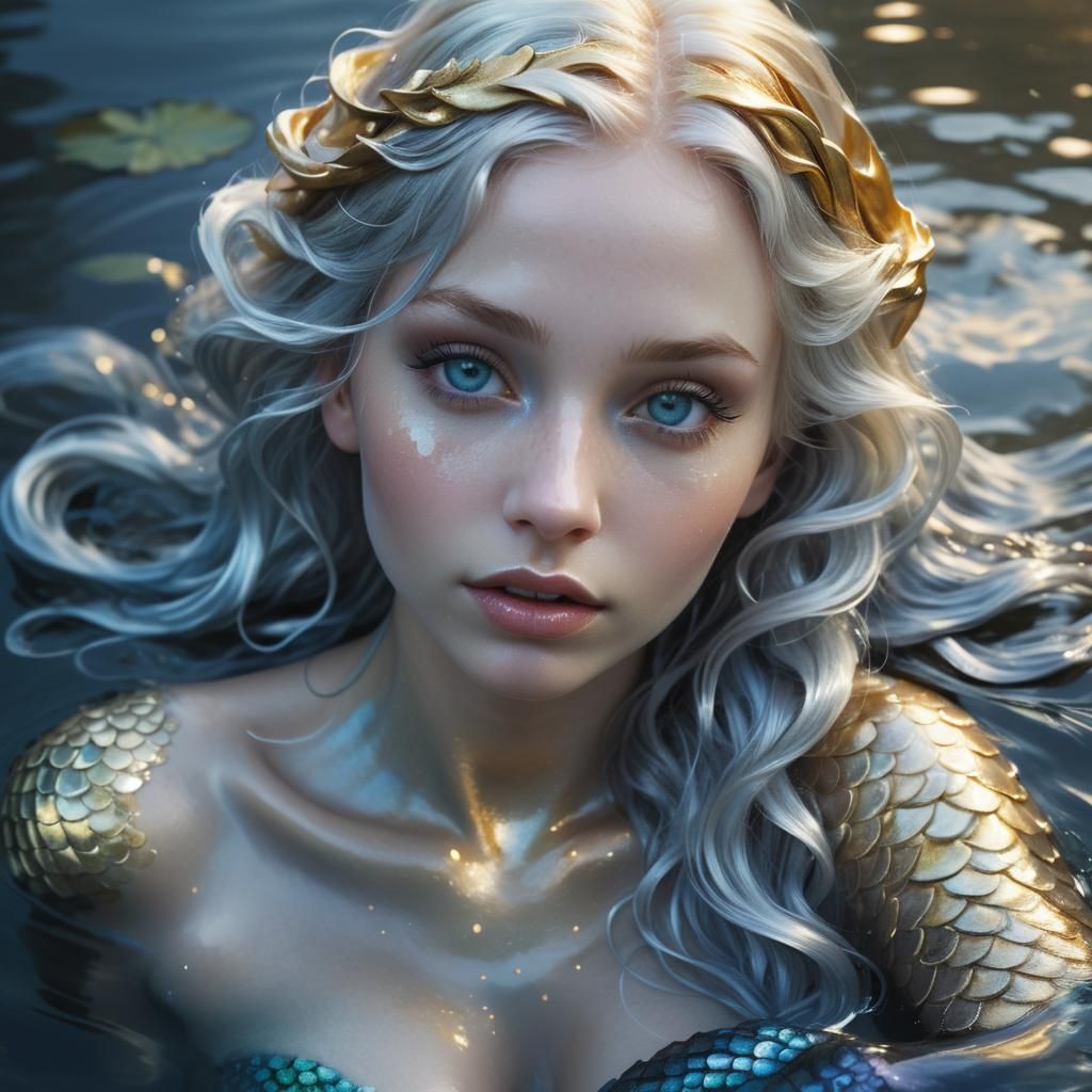 Moonlit Mermaid Emerges: Gothic Hyperrealism