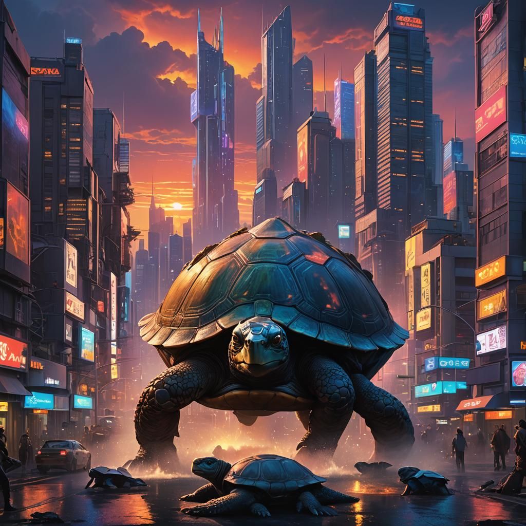 Giant Turtle Kaiju Destroys Futuristic City