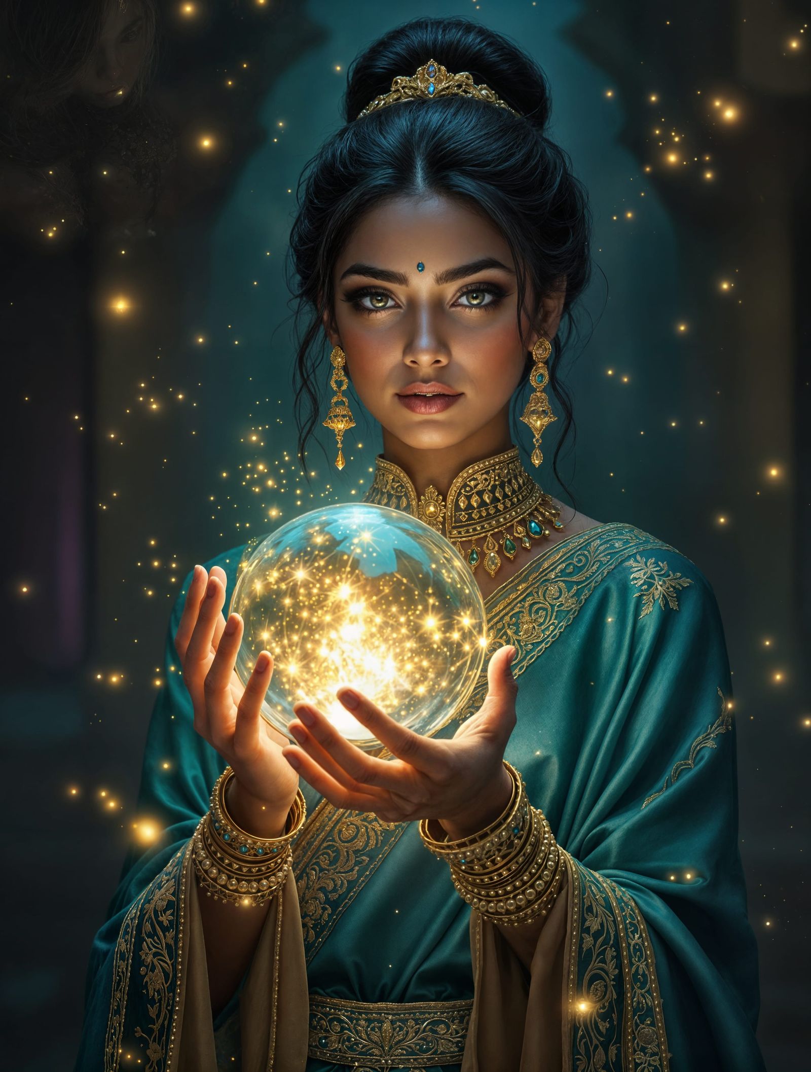 Sorceress of the Golden Oracle in a Hyperrealistic Fantasy S...