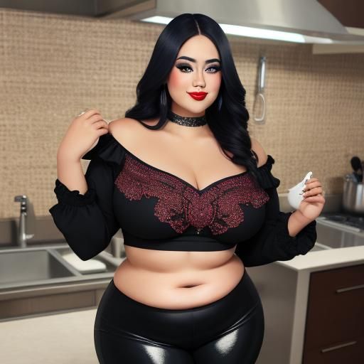 Attractive Plus-Size Woman in Elaborate Kitchen