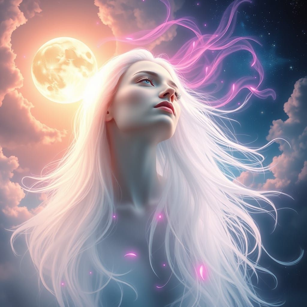Glowing Goddess Dances Among Celestial Whispers