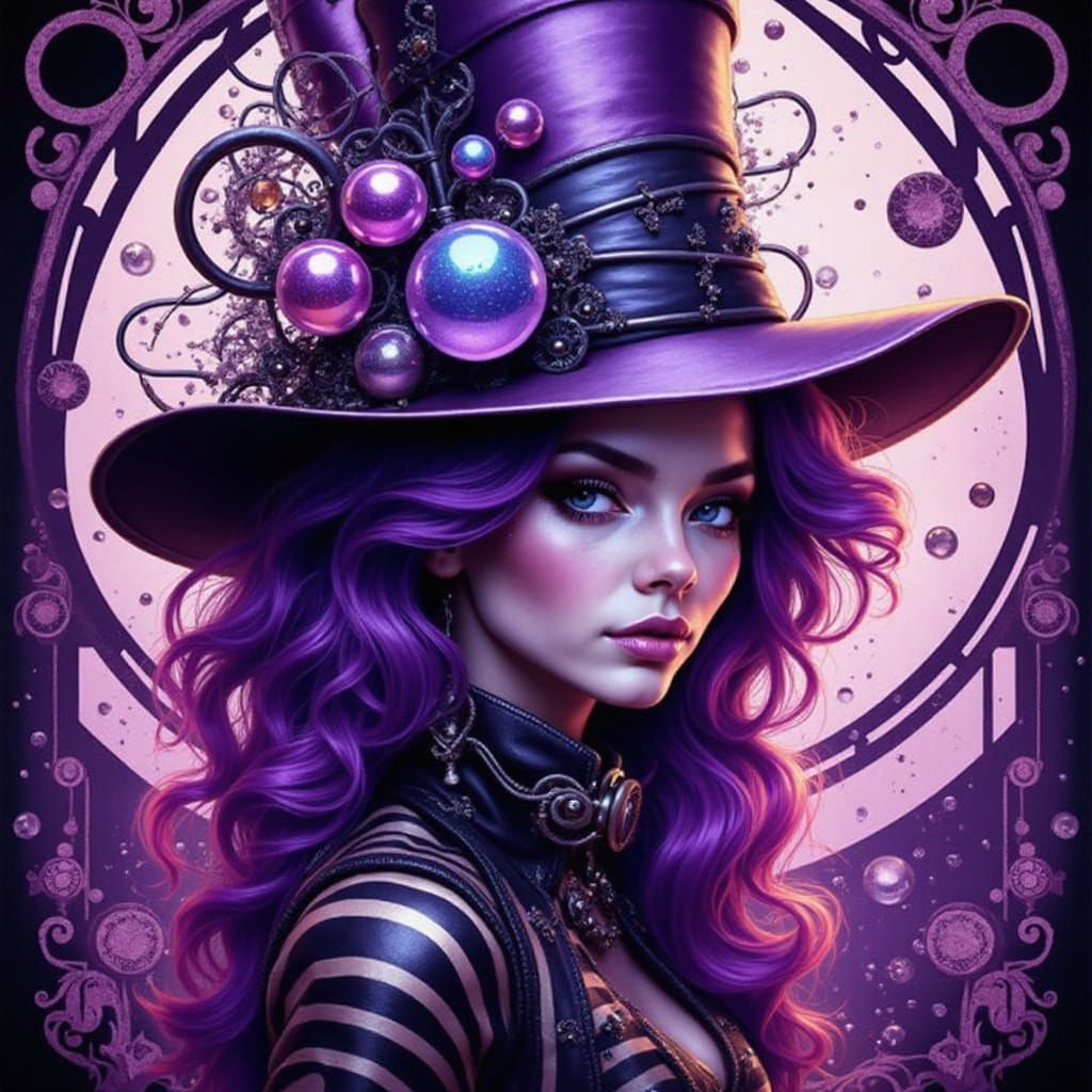 Steampunk Witch Portrait in Psychedelic Vintage Fashion