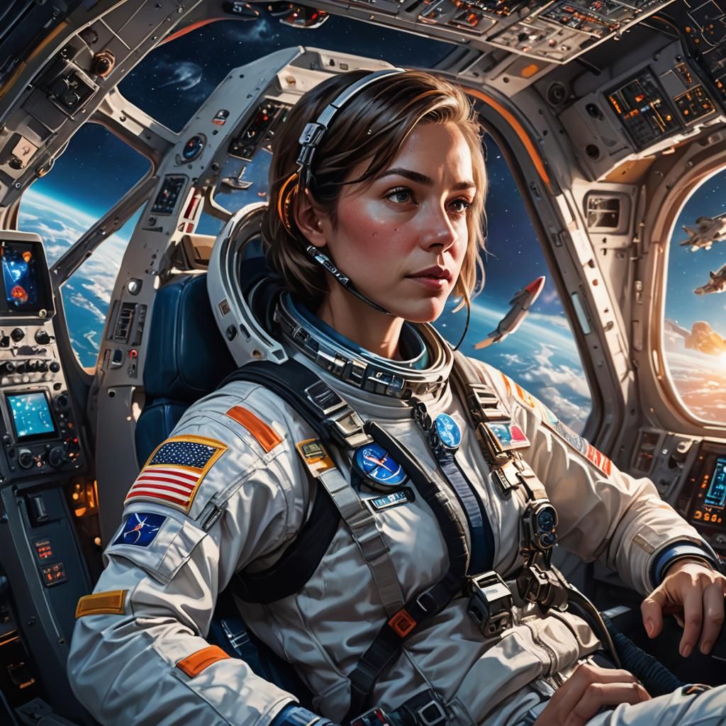 Astronaut in Spaceship Cockpit: Hyper-Realistic Concept Art