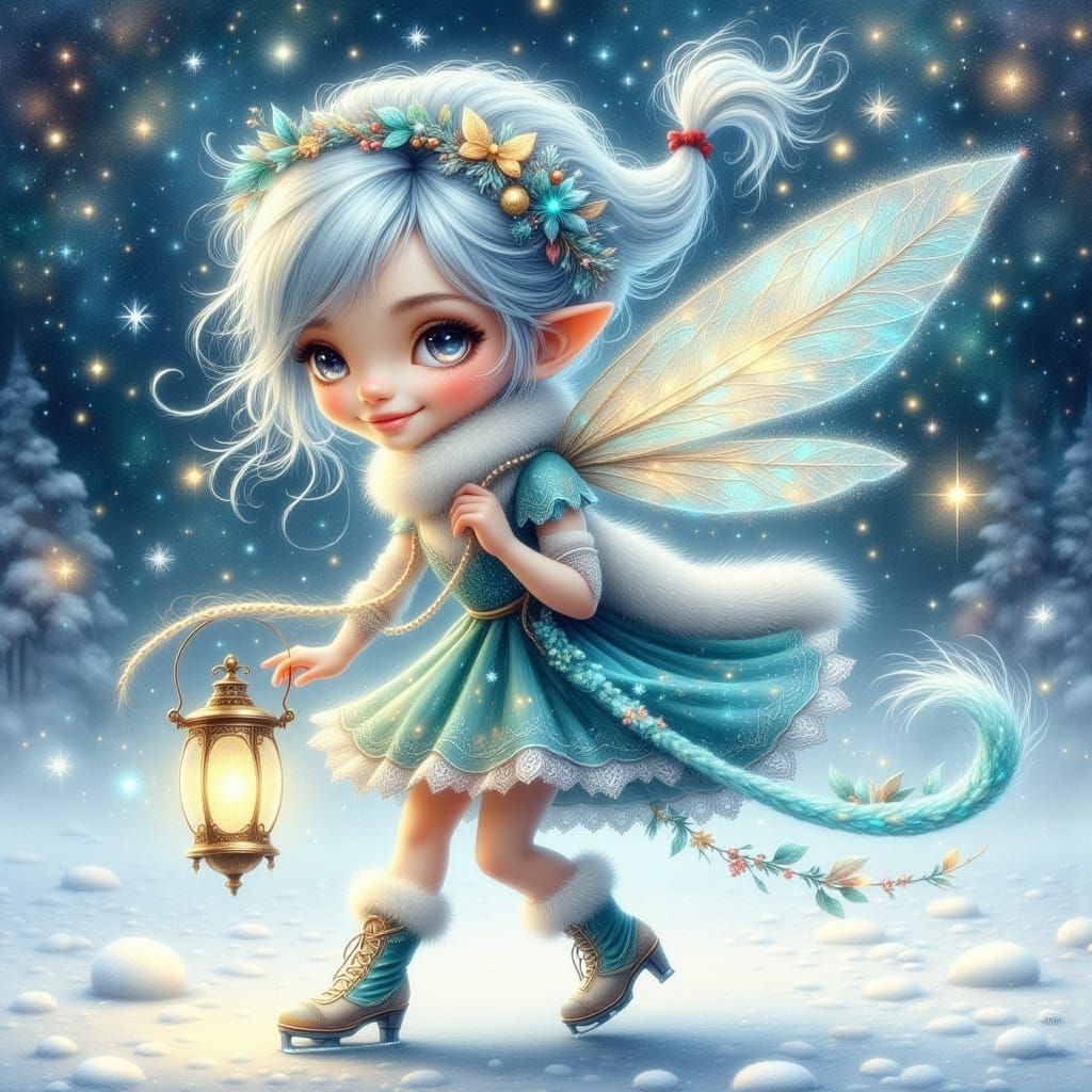 Frost Sprite Ice Skating in Magical Winter Ambiance