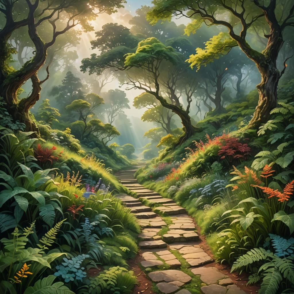 Dreamlike Landscape with Impasto Textures, Fantasy Concept A...