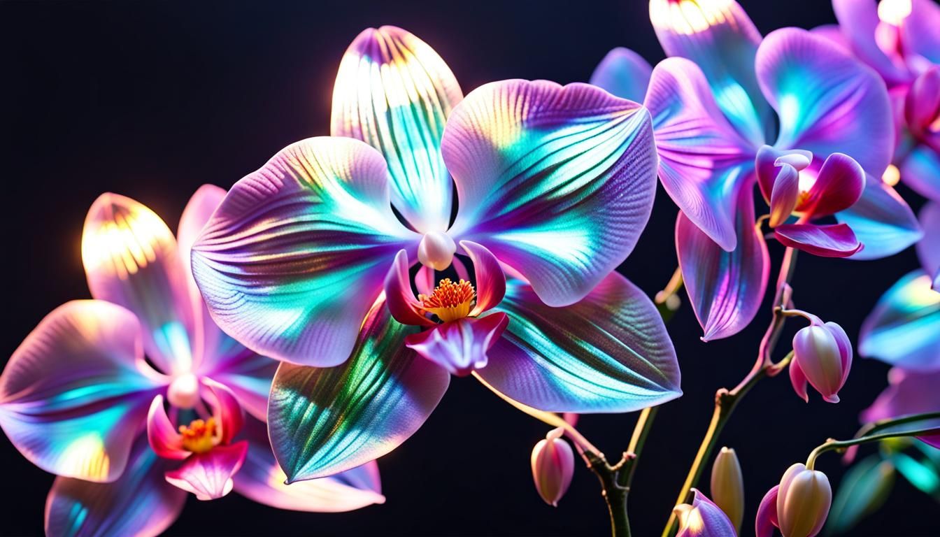 Iridescent Silk Orchid with Glowing Petals in 8K