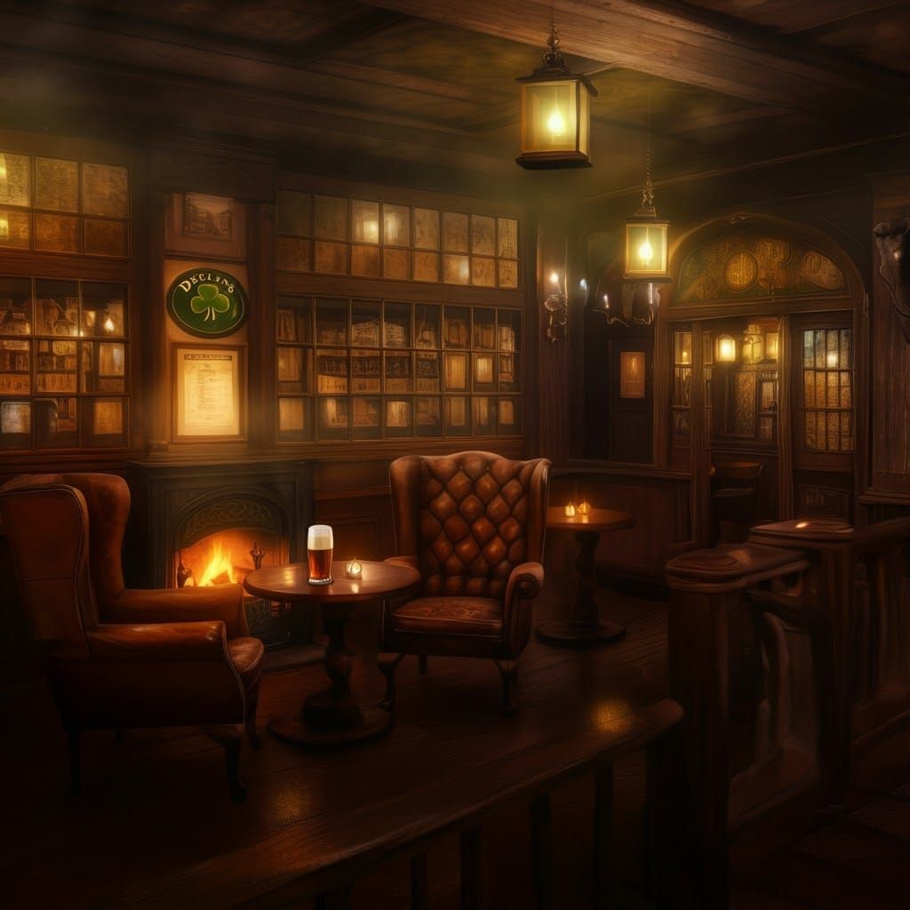 Cozy Irish Pub in Romantic Fantasy Style