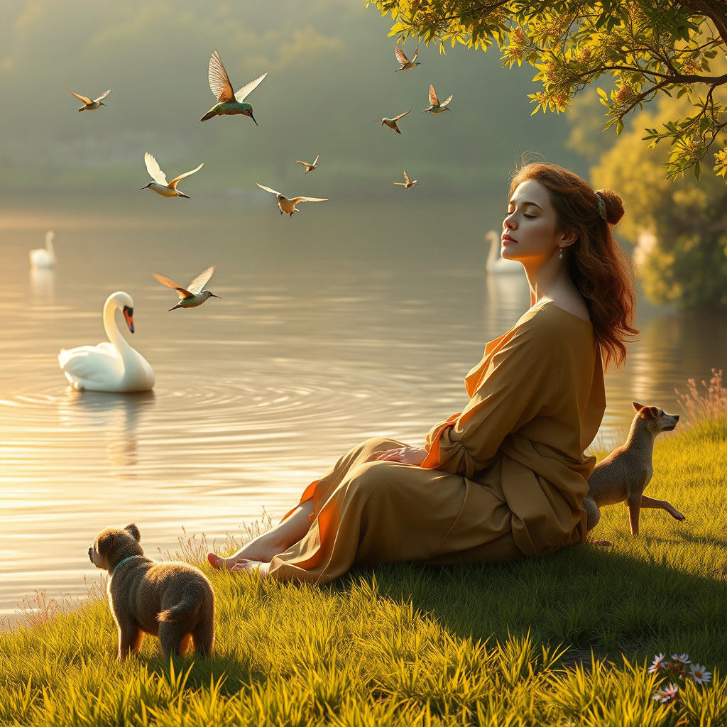 Woman Drowsing by Lake in Fantasy Concept Art