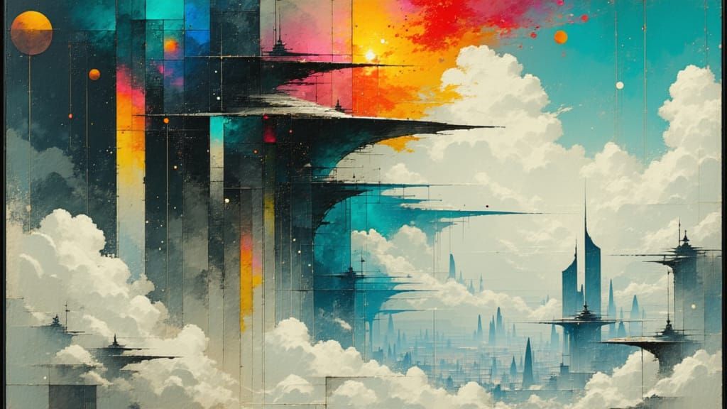 Cosmic Dawn Over Futuristic Cloud City