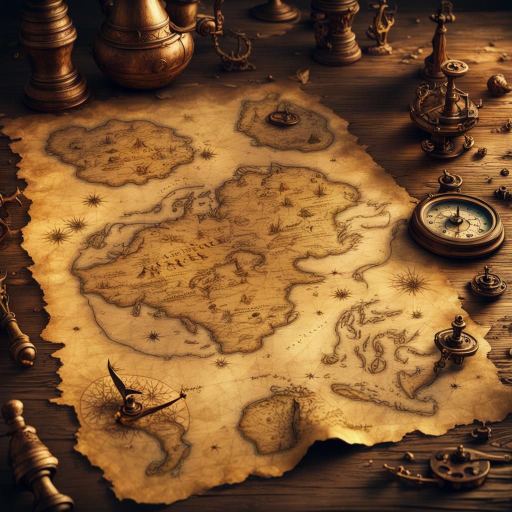 Pirate Treasure Map on Parchment: Detailed Matte Painting