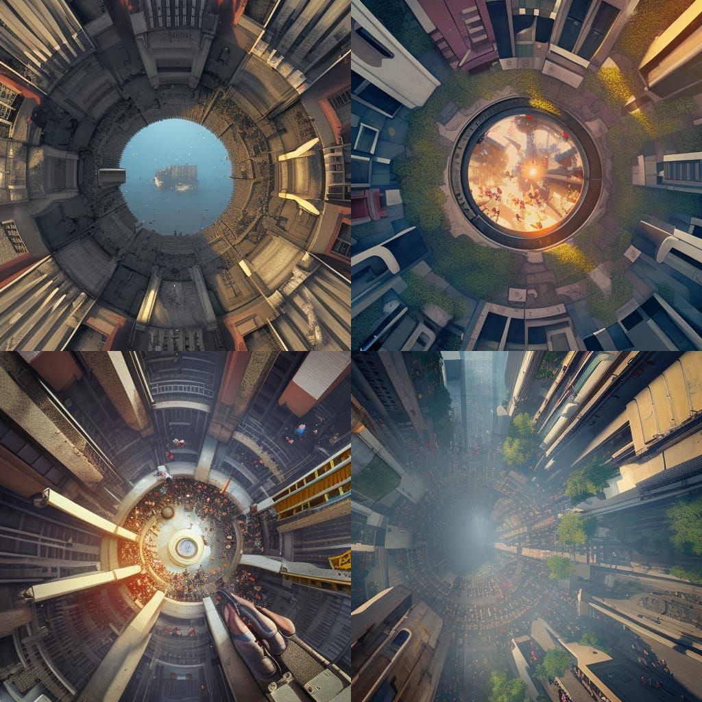 City Crowd Gathers Around Open Manhole, Hyperdetailed Art