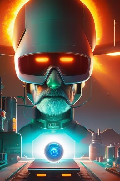 Hyperrealistic Scientist in Garage Laboratory