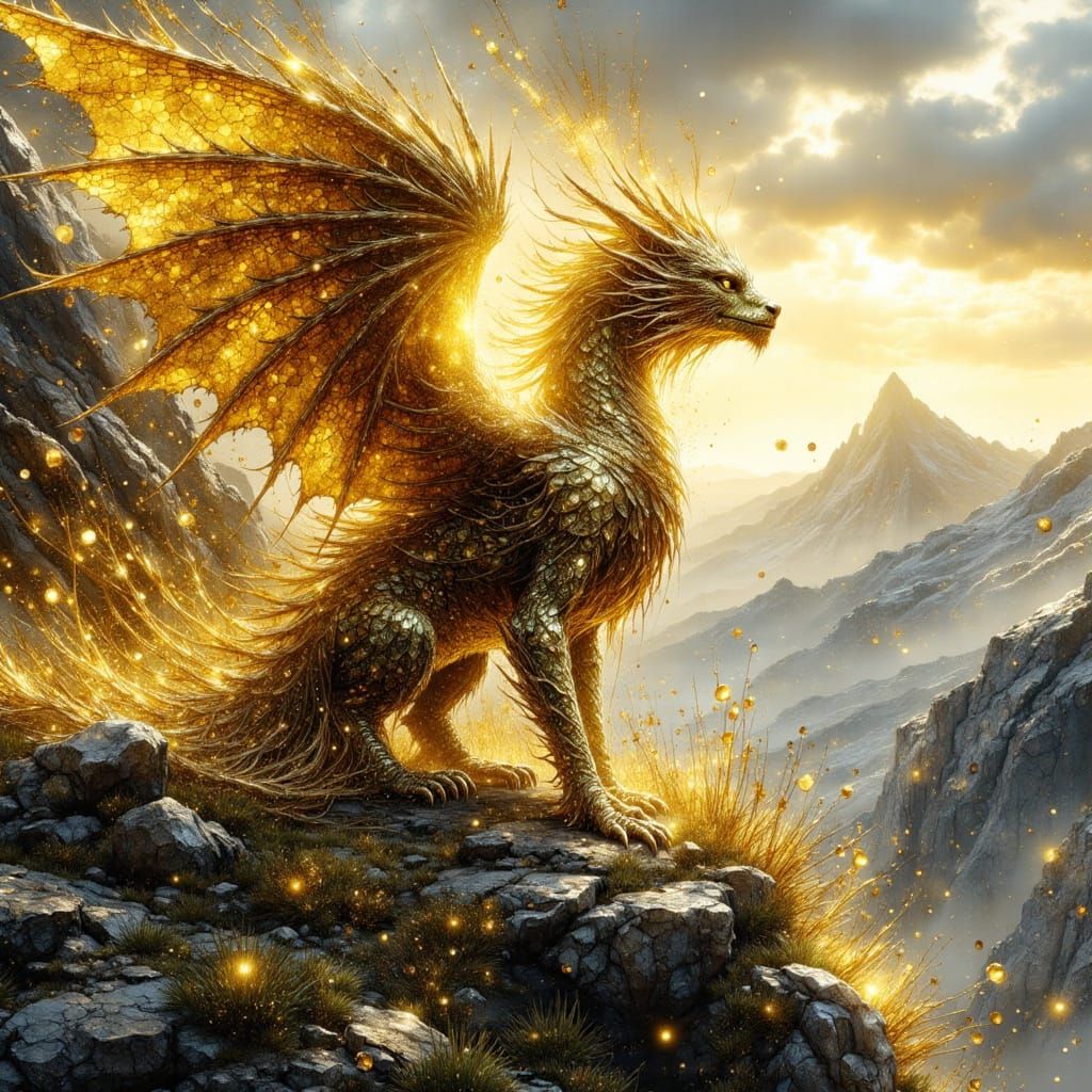 Golden Dragon Overlook in Digital Matte Painting Style