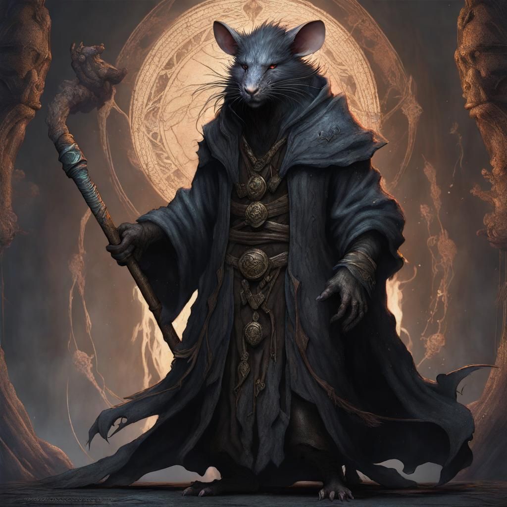 Ratfolk Mage Character Art in Amano Style