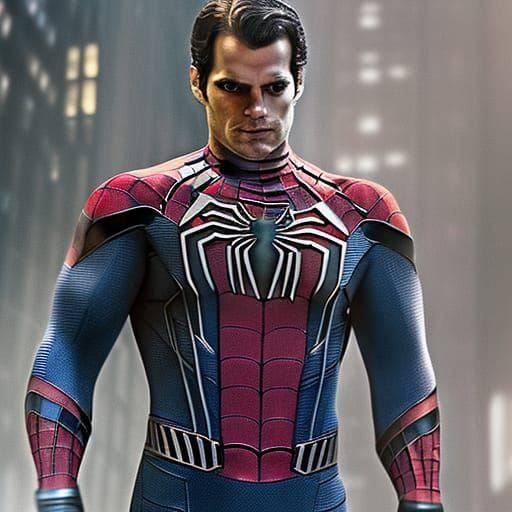 Photorealistic Henry Cavill as Spider-Man Concept