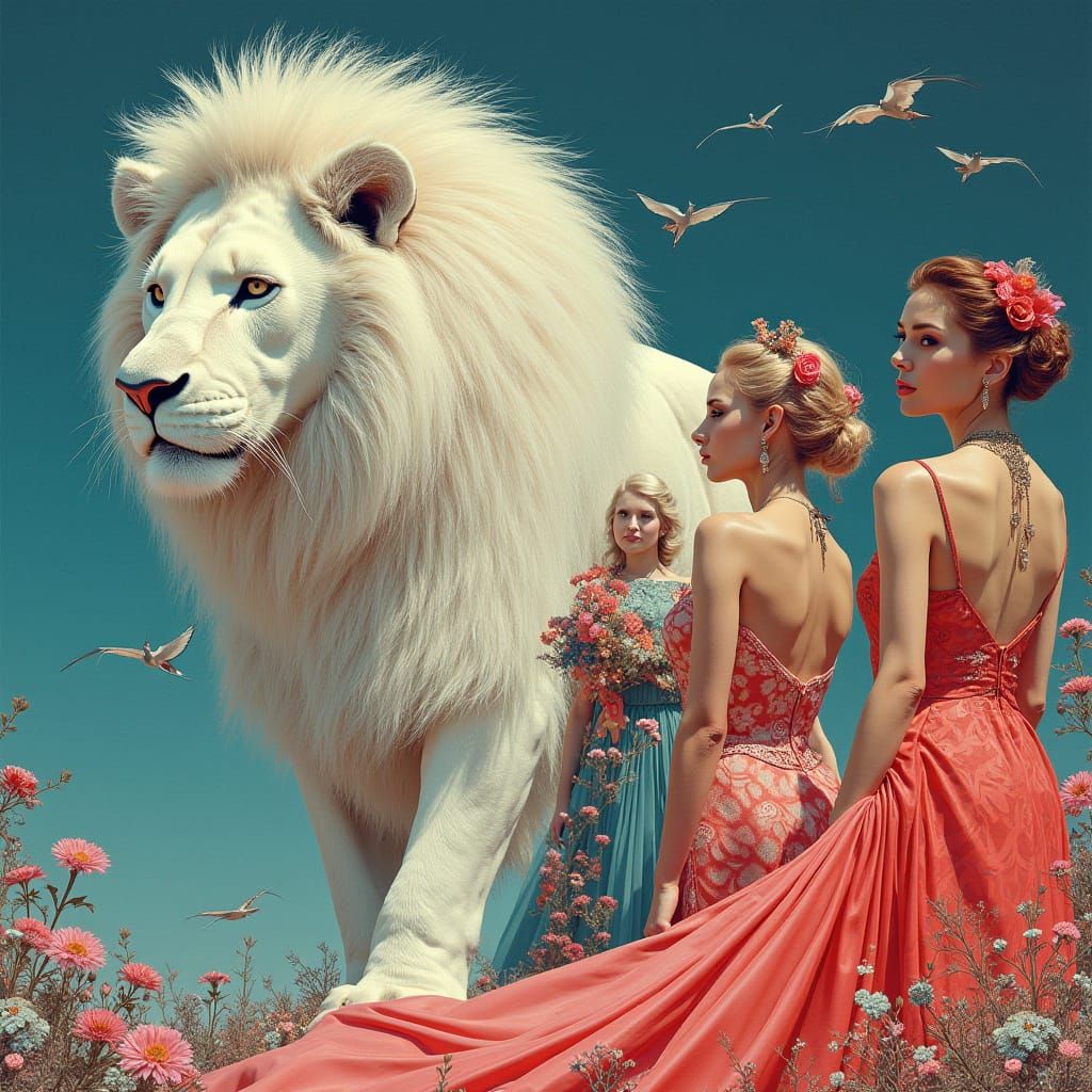 Majestic Lion and Women in Dye-Transfer Style