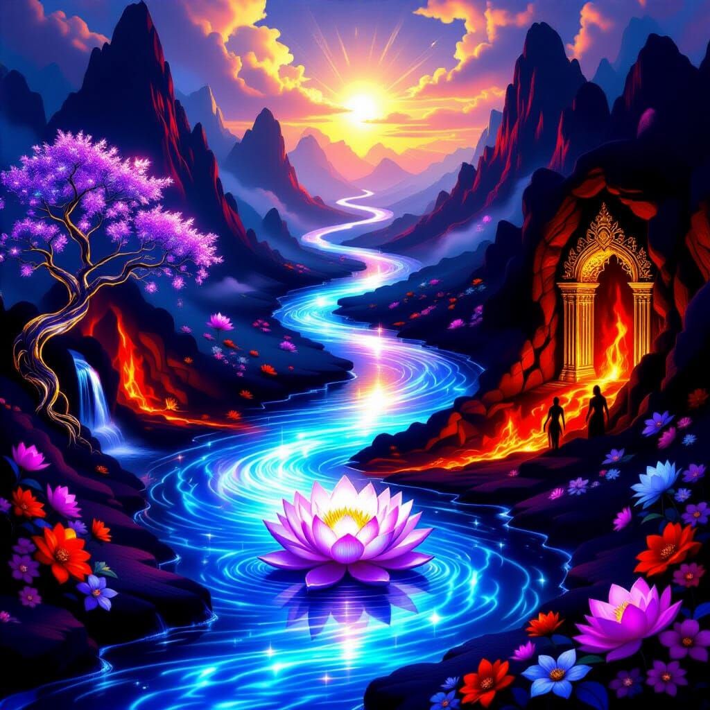 Silver-Violet River of Life: Paradise to Underworld Journey