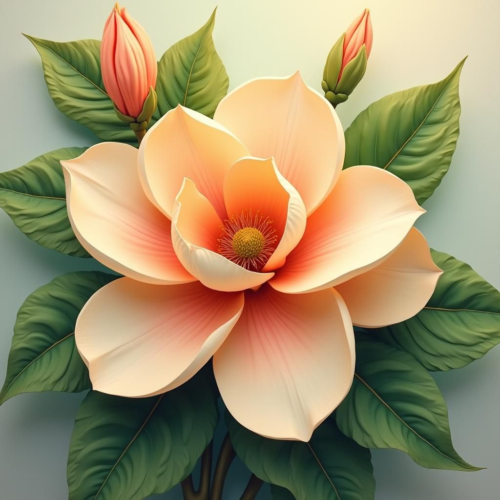 Majestic Magnolia Flower in Dreamy Oil Painting Style