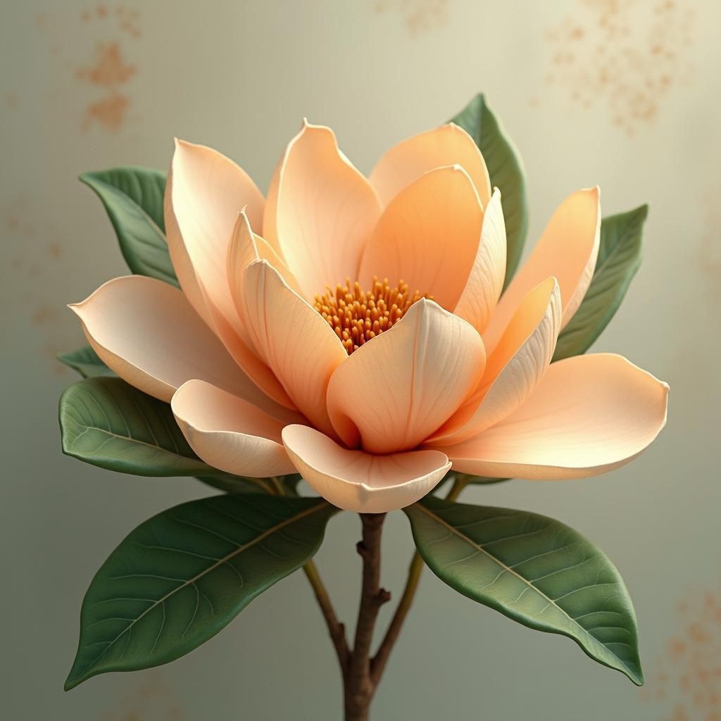 Magnolia Flower with Lush Leaves as Digital Art