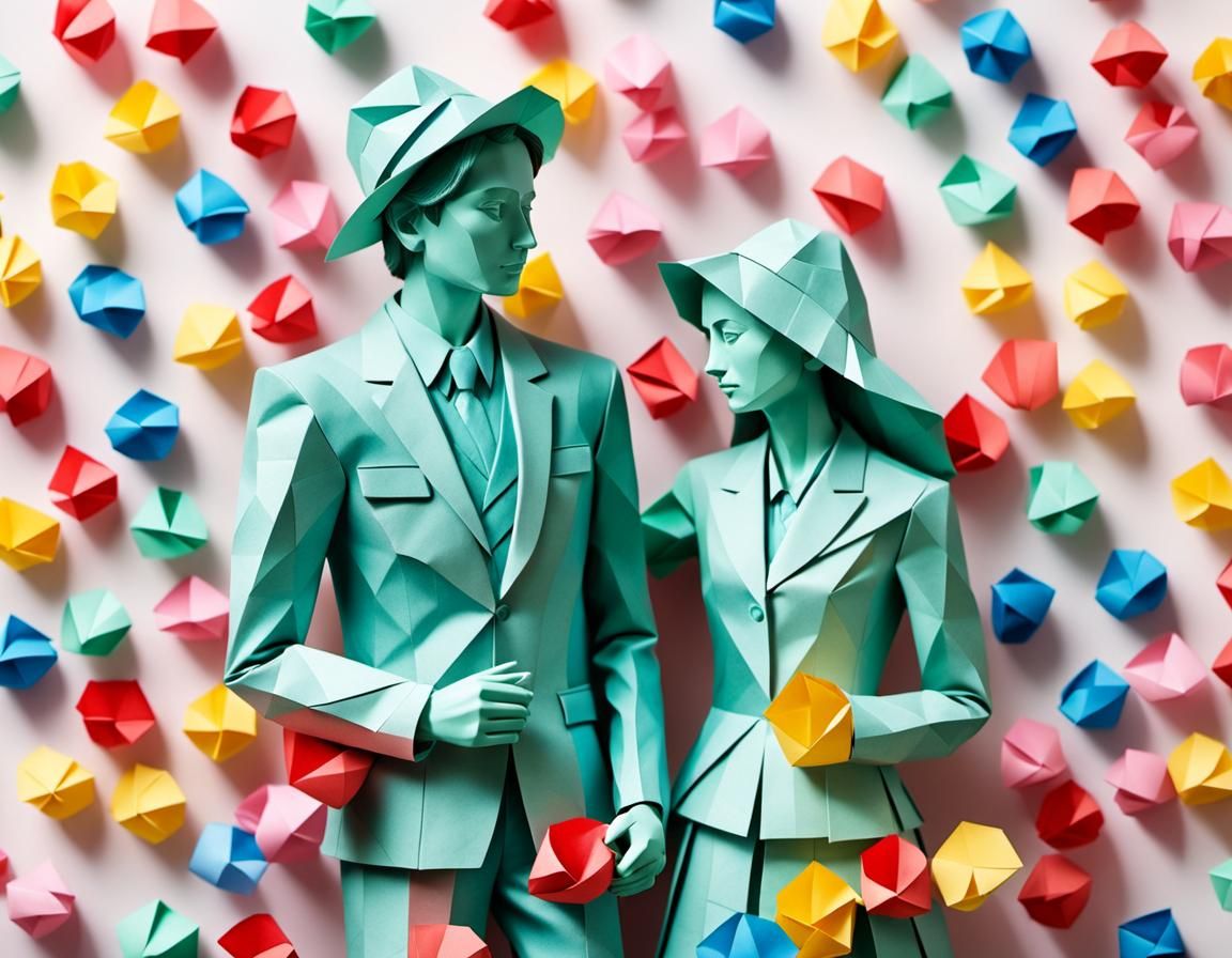 Paper Money Lovers Statue with Origami Paper Chains