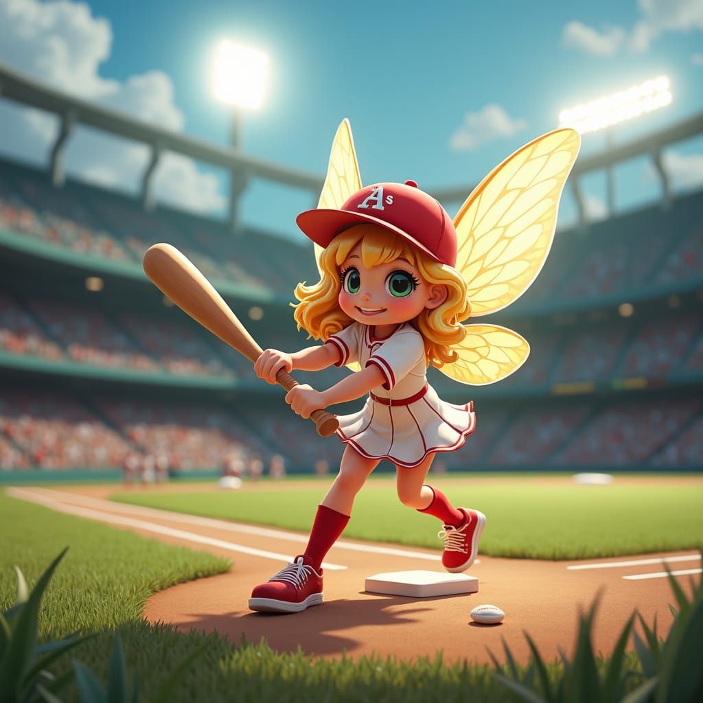 Fairy Plays Baseball in a Grand Stadium