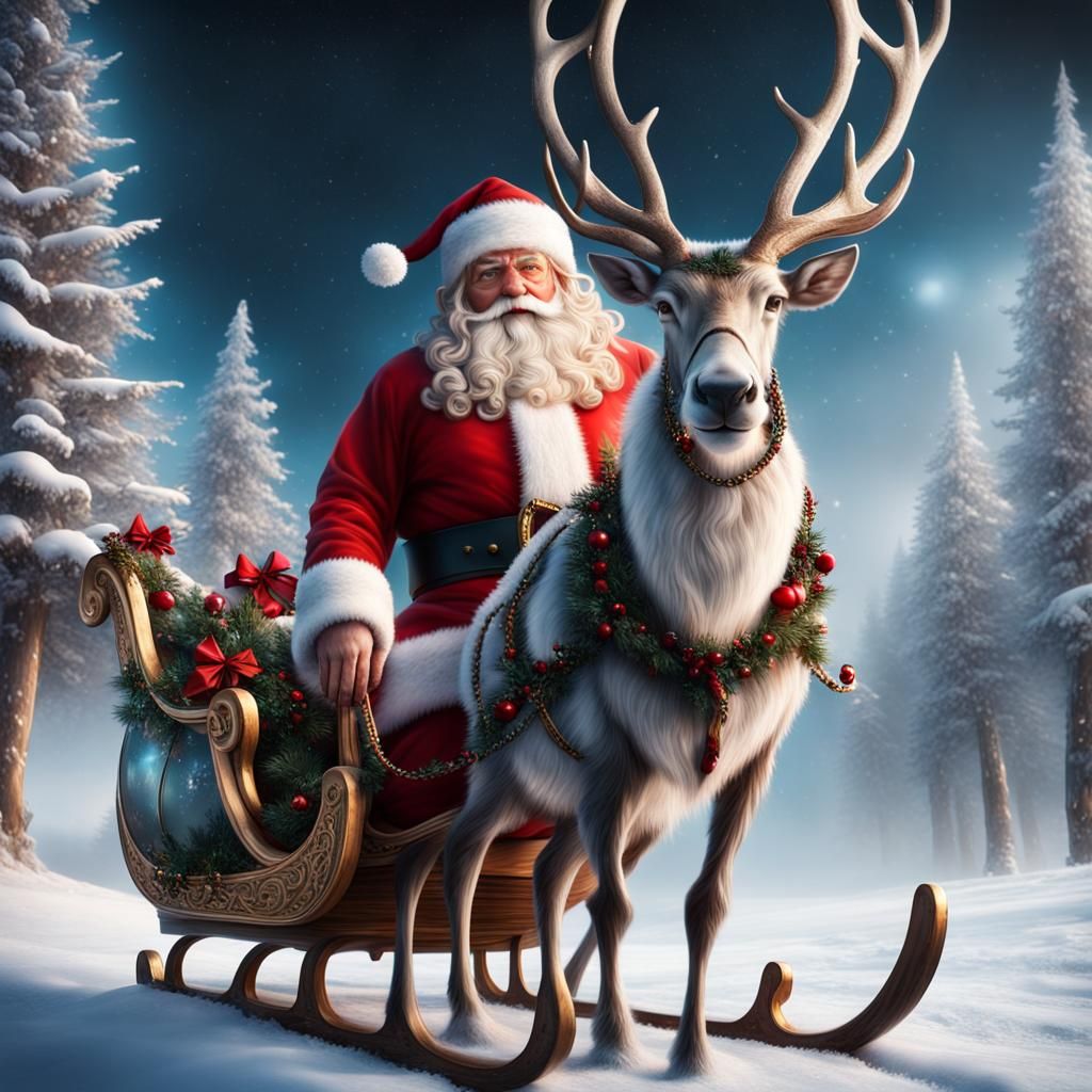 Detailed Santa Sled Scene with Christmas Tree