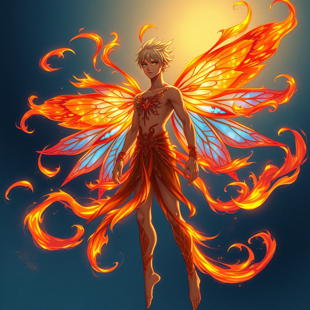 Majestic Male Fire Fairy in Anime Style