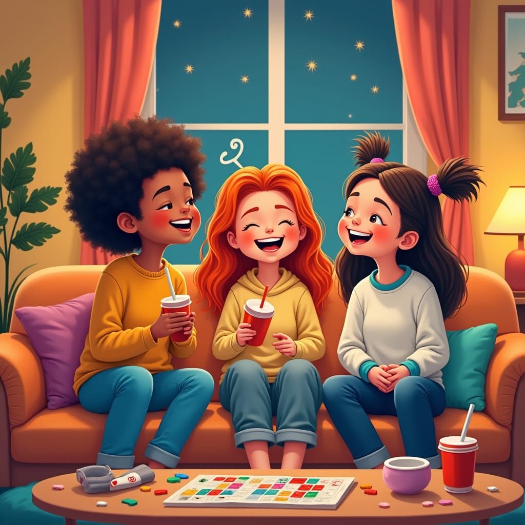 Friends' Cozy Night In: Pop Art Style