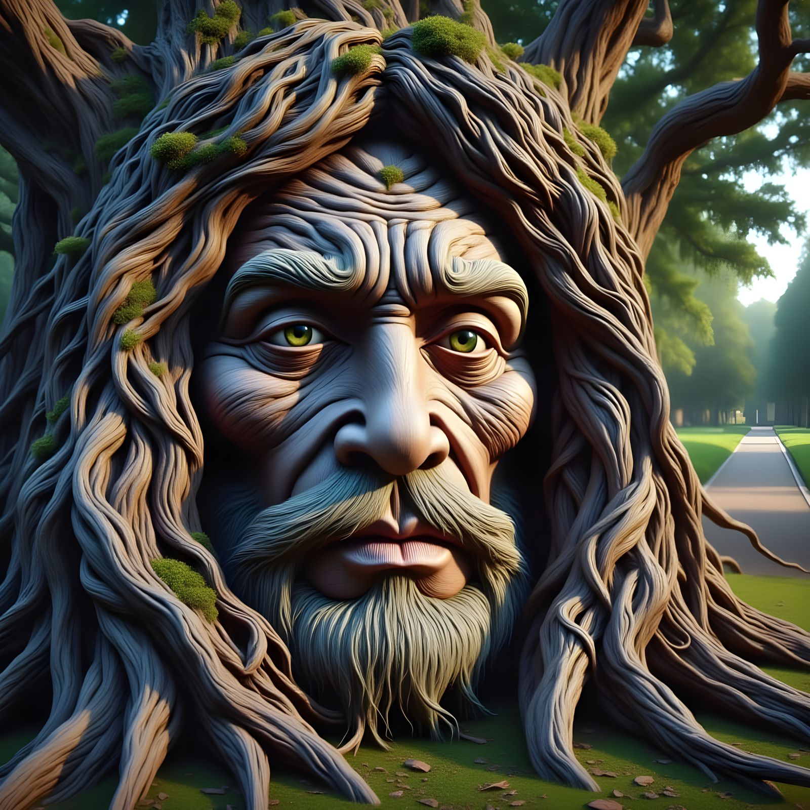 Hyperrealistic Tree Face Macro Photograph