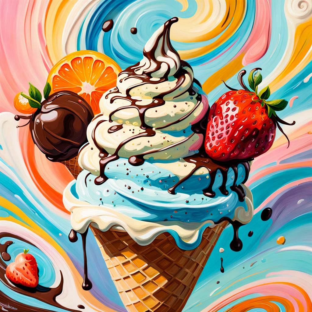 Ice Cream Delight in Van Gogh Oil Painting Style