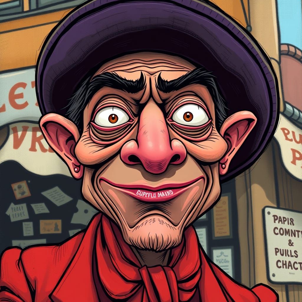 Cartoon Merchant with Exaggerated Features