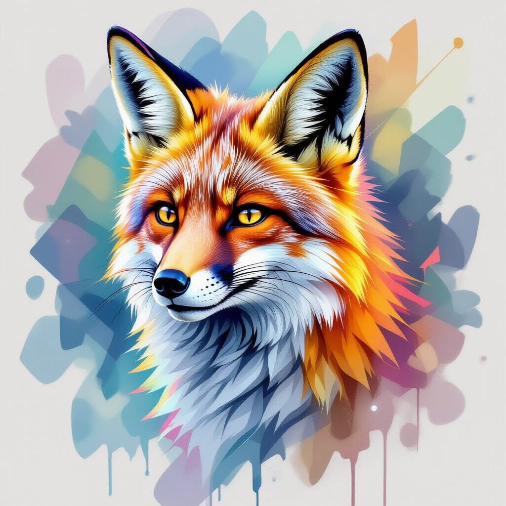 Cyborg Fox Portrait with Airbrush Effects