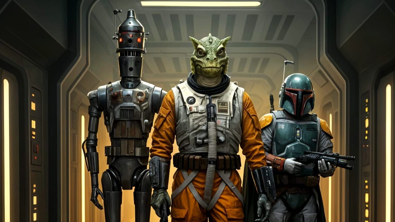 Bounty Hunters on Star Destroyer: Oil Painting