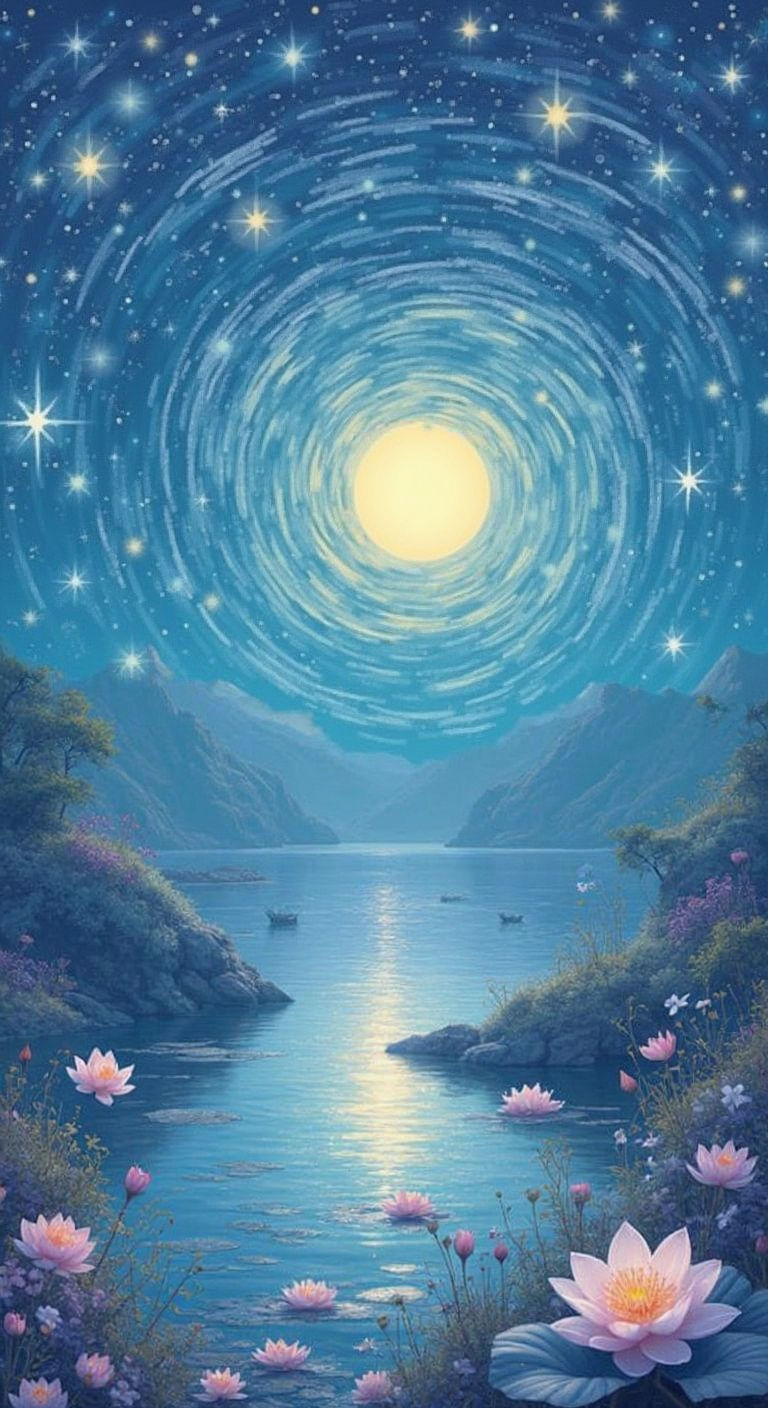 Starry Night Inspired Wallpaper with Vivid Colors