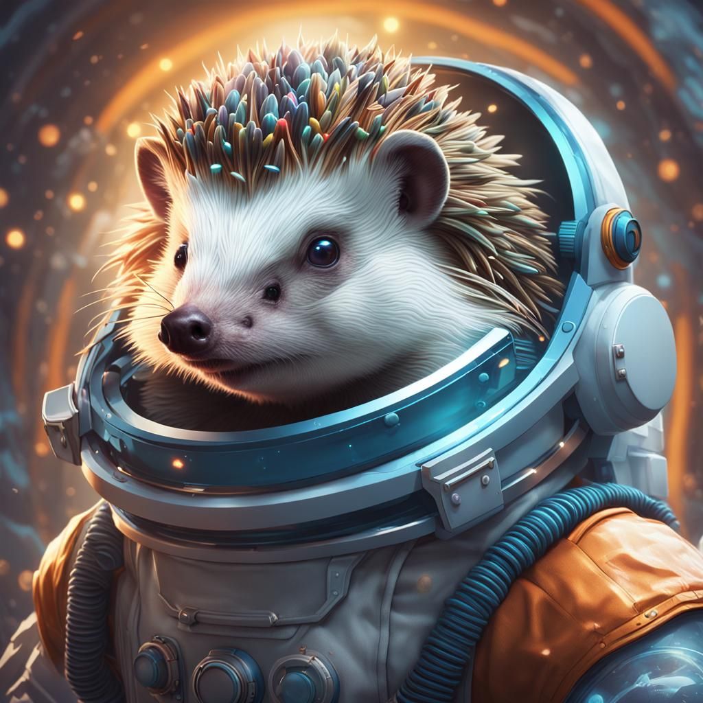 Hedgehog in Spacesuit: Hyperdetailed Art Nouveau Portrait
