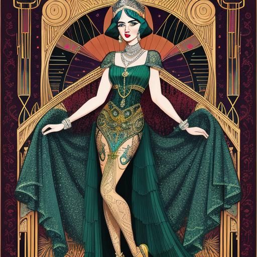 Art Deco Burlesque Woman in Flapper Gown