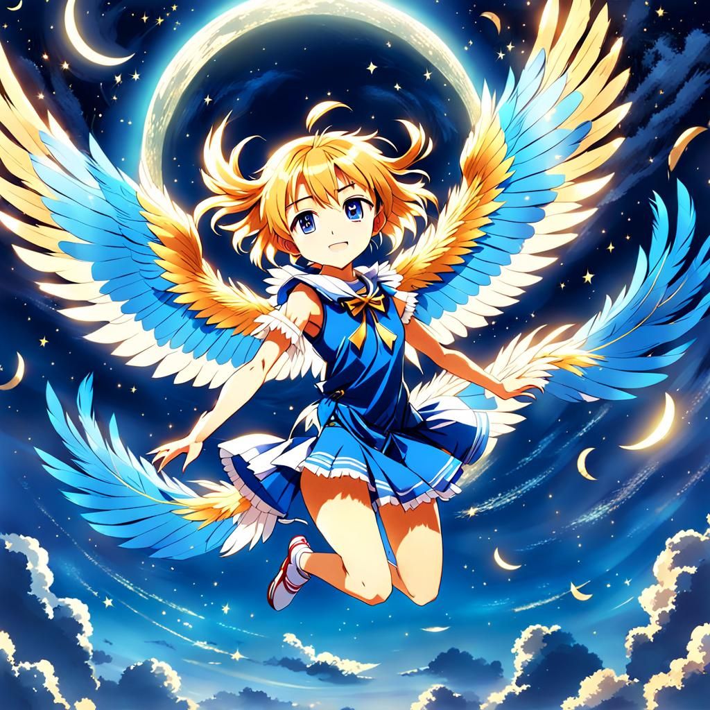 Filo Jumps Over the Moon in Anime Style