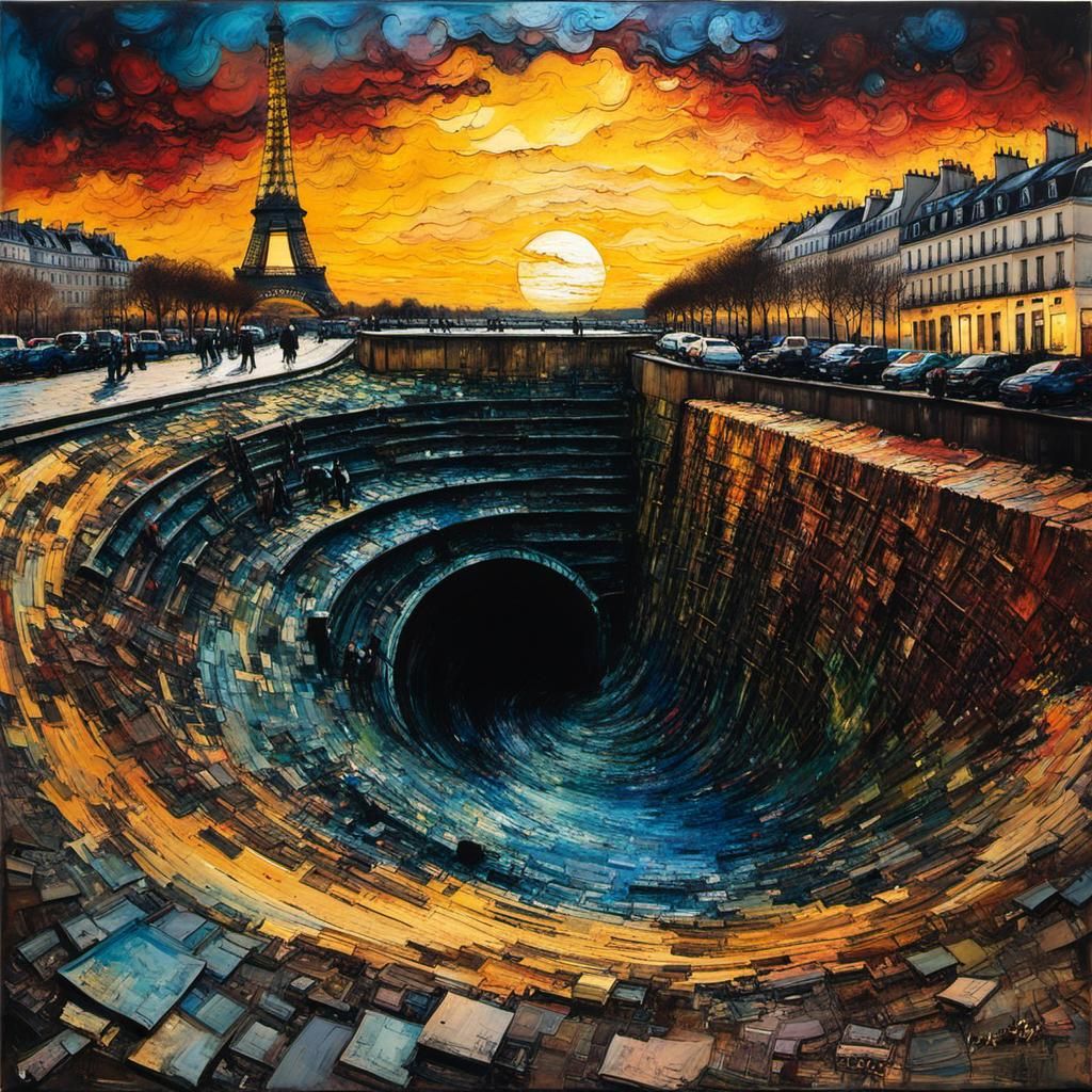 Paris Sewer Cleaning in Vibrant, Chaotic Sunset