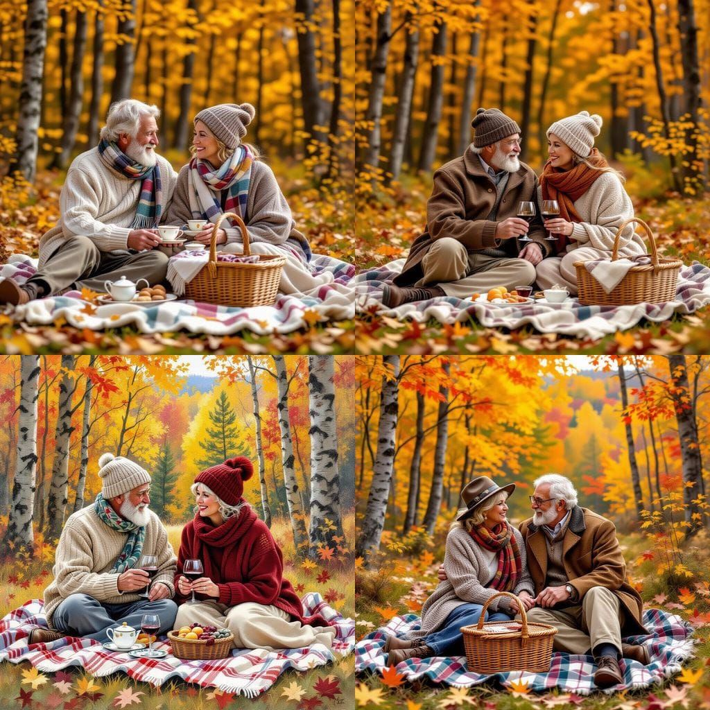 Elderly Couple's Elegant Fall Picnic in Vermont Woods