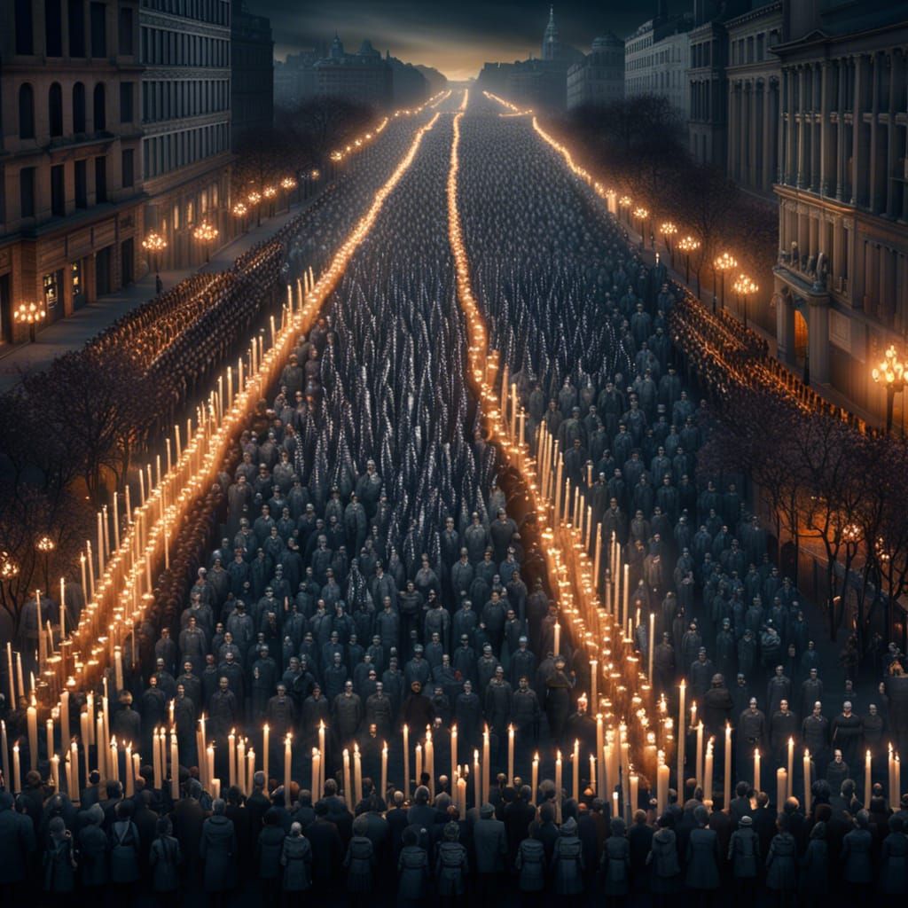 Candlelit Peace March: An Epic Digital Painting