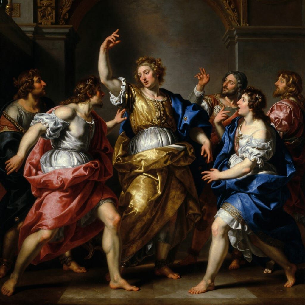 Dramatic Baroque Scene with Chiaroscuro Lighting