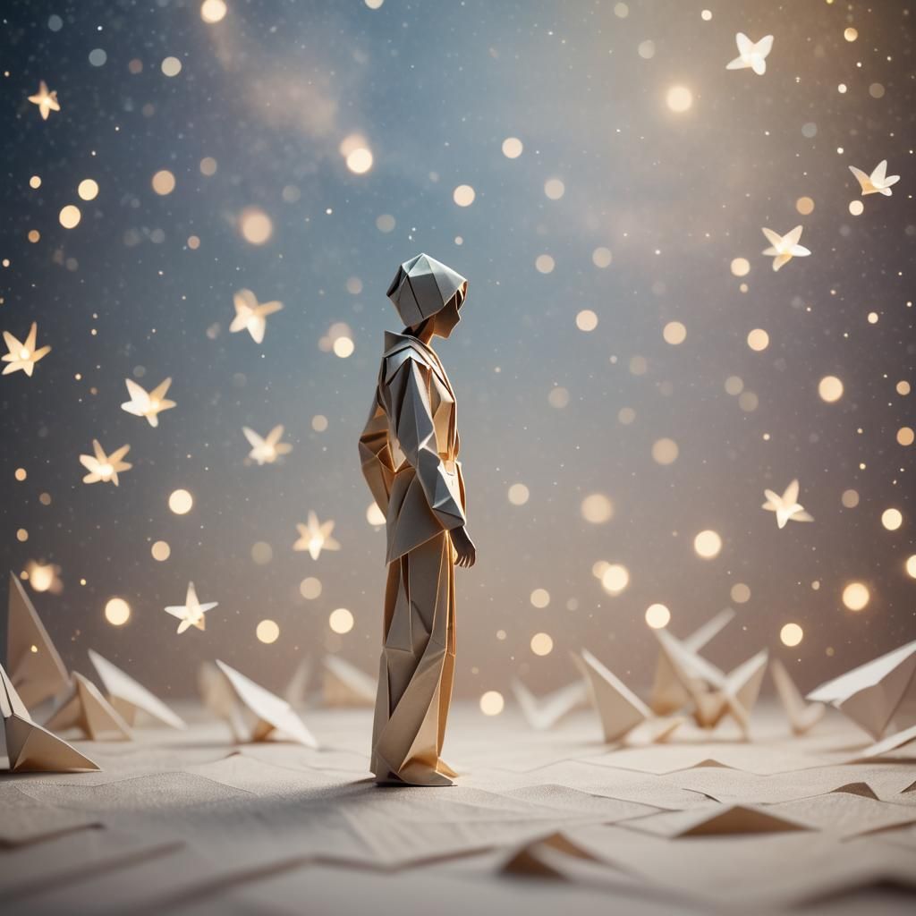 Origami Figure Gazing at Starry Expanse
