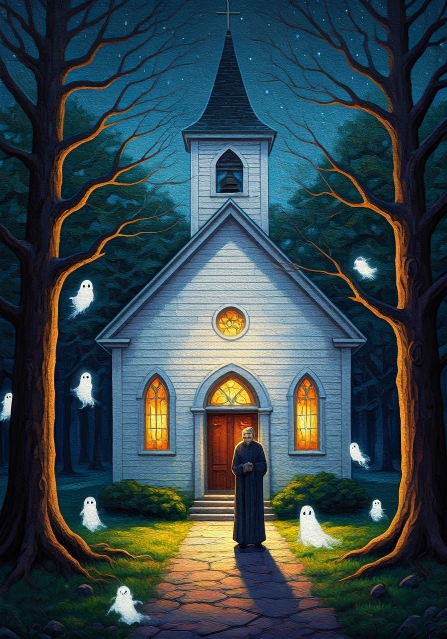 Dutch Church in Moonlight, Post-Impressionist Nocturne